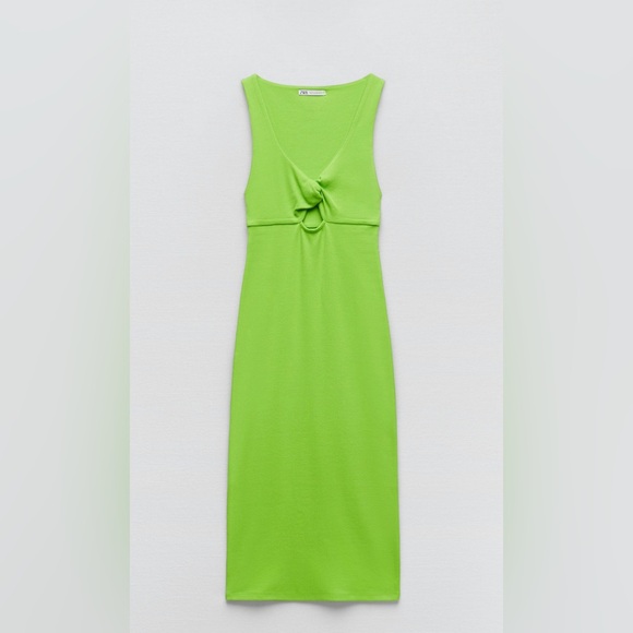 Zara Green Ribbed Cut-Out Midi Dress - Picture 2 of 4